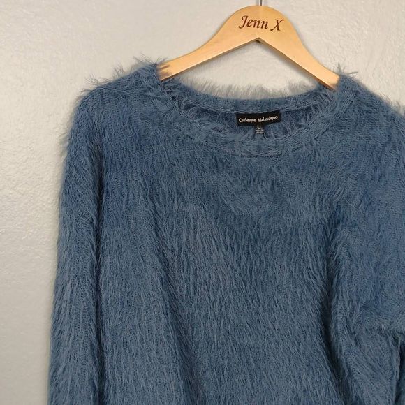 NWT Catherine Maladrino Blue Long Sleeve Crew Neck Sweater Size Medium - Picture 2 of 8